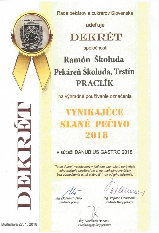 Dekrét — Vynikajúce slané pečivo 2018